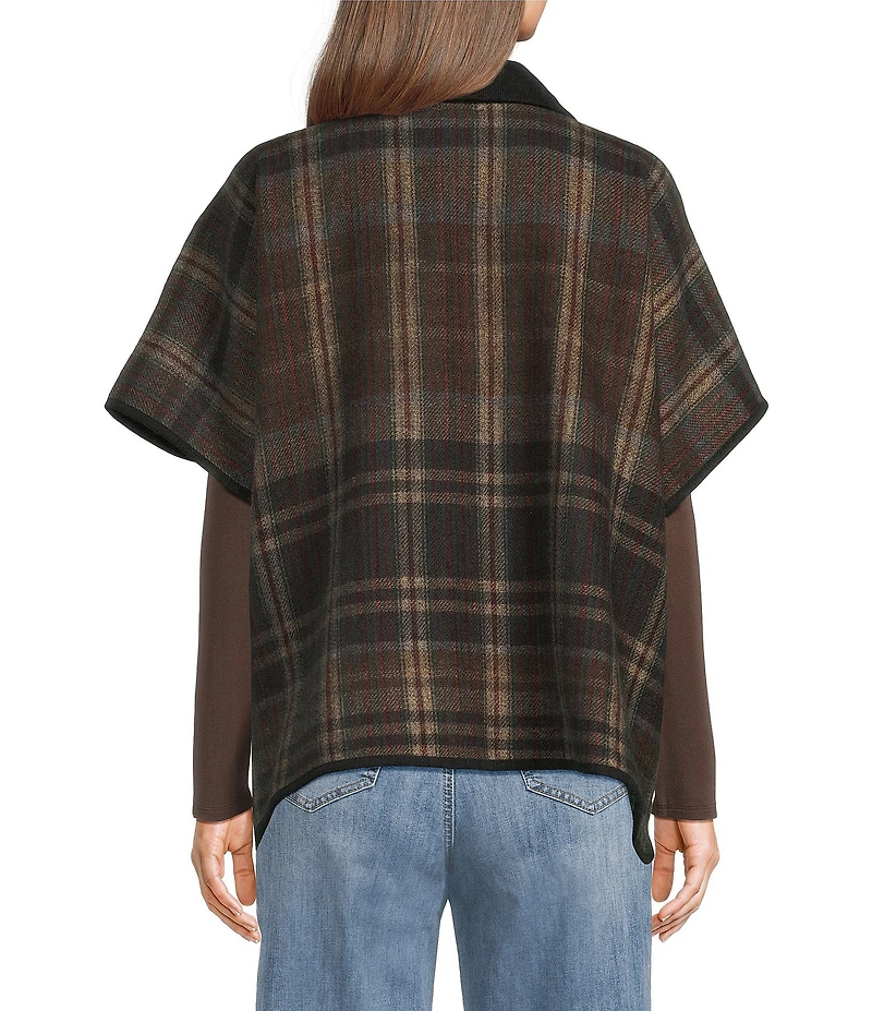 Vince Camuto Plaid Reversible Collared Topper