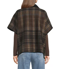 Vince Camuto Plaid Reversible Collared Topper