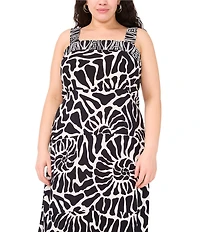 Vince Camuto Plus Size Abstract Printed Woven Square Neck Sleeveless Tiered Maxi Shift Dress