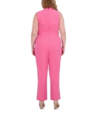 Vince Camuto Plus Size Bow Tie Halter Neck Sleeveless Stretch Crepe Jumpsuit