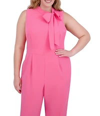 Vince Camuto Plus Size Bow Tie Halter Neck Sleeveless Stretch Crepe Jumpsuit