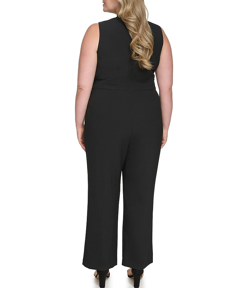 Vince Camuto Plus Size Bow Tie Halter Neck Sleeveless Stretch Crepe Jumpsuit