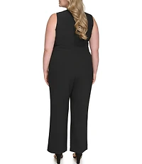 Vince Camuto Plus Size Bow Tie Halter Neck Sleeveless Stretch Crepe Jumpsuit