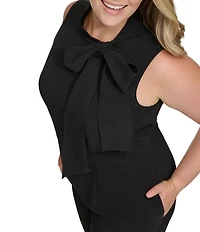 Vince Camuto Plus Size Bow Tie Halter Neck Sleeveless Stretch Crepe Jumpsuit