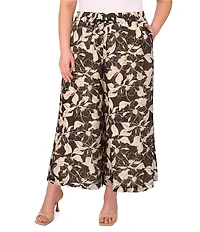 Vince Camuto Plus Size Coordinating Floral Print Drawstring Wide Leg Pants