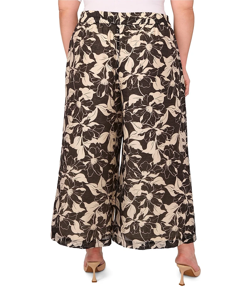 Vince Camuto Plus Size Coordinating Floral Print Drawstring Wide Leg Pants