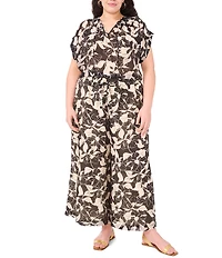 Vince Camuto Plus Size Coordinating Floral Print Drawstring Wide Leg Pants