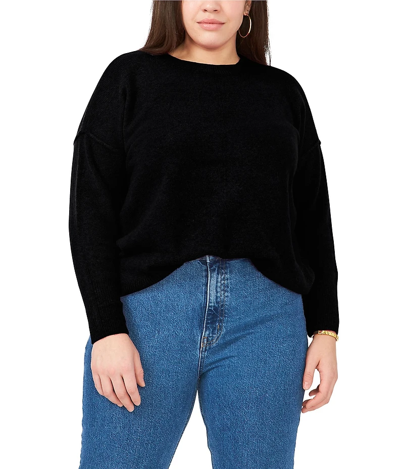 Vince Camuto Plus Size Crew Neck Long Sleeve Extended Shoulder Seamed Cozy Statement Sweater