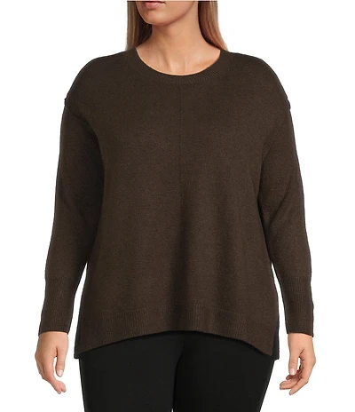 Vince Camuto Plus Size Crew Neck Long Sleeve Extended Shoulder Seamed Cozy Statement Sweater
