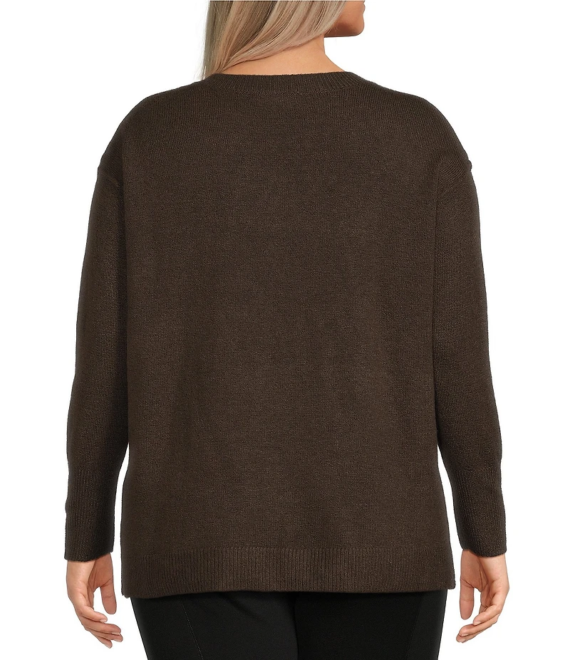 Vince Camuto Plus Size Crew Neck Long Sleeve Extended Shoulder Seamed Cozy Statement Sweater