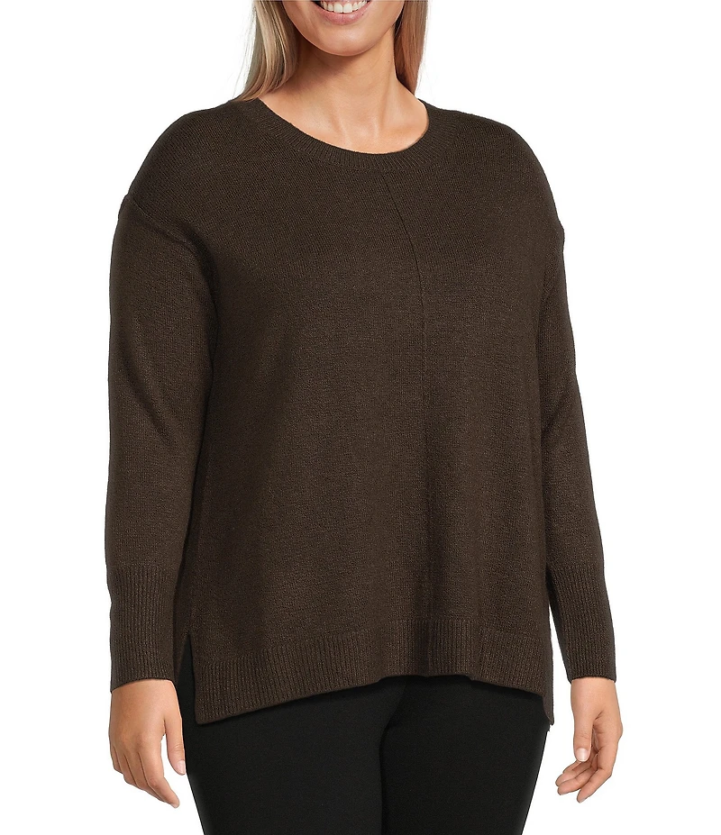 Vince Camuto Plus Size Crew Neck Long Sleeve Extended Shoulder Seamed Cozy Statement Sweater