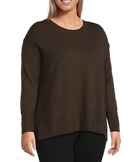 Vince Camuto Plus Size Crew Neck Long Sleeve Extended Shoulder Seamed Cozy Statement Sweater