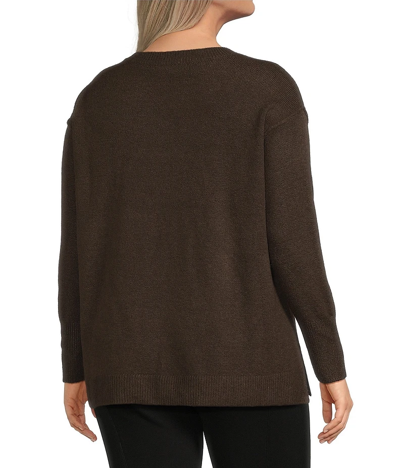 Vince Camuto Plus Size Crew Neck Long Sleeve Extended Shoulder Seamed Cozy Statement Sweater