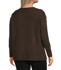 Vince Camuto Plus Size Crew Neck Long Sleeve Extended Shoulder Seamed Cozy Statement Sweater