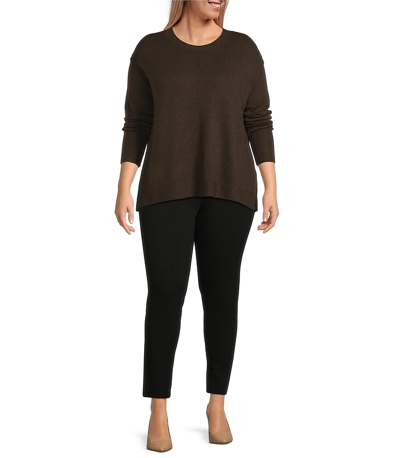 Vince Camuto Plus Size Crew Neck Long Sleeve Extended Shoulder Seamed Cozy Statement Sweater