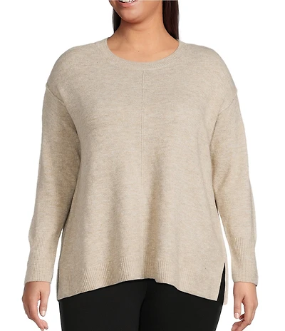 Vince Camuto Plus Size Crew Neck Long Sleeve Extended Shoulder Seamed Cozy Statement Sweater