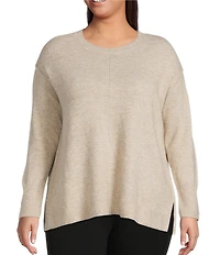 Vince Camuto Plus Size Crew Neck Long Sleeve Extended Shoulder Seamed Cozy Statement Sweater