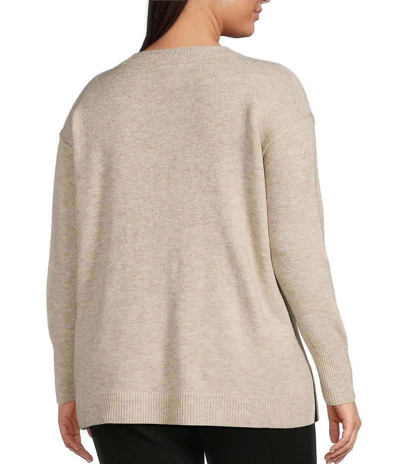 Vince Camuto Plus Size Crew Neck Long Sleeve Extended Shoulder Seamed Cozy Statement Sweater