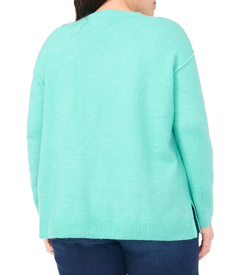 Vince Camuto Plus Size Crew Neck Long Sleeve Extended Shoulder Seamed Cozy Statement Sweater