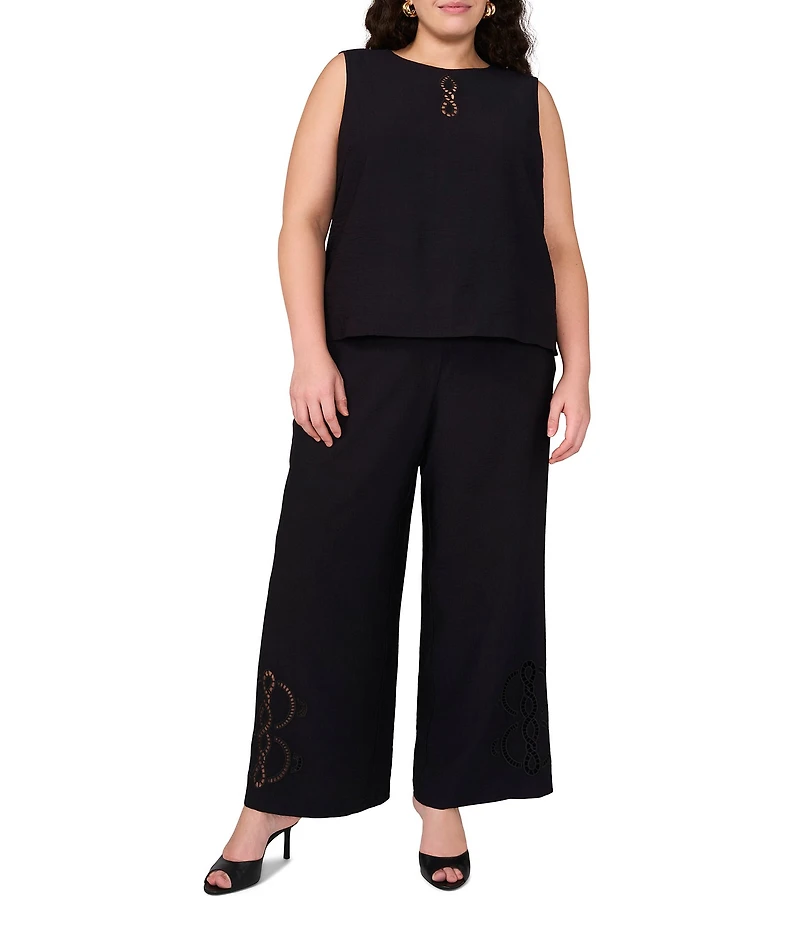 Vince Camuto Plus Size Embroidered Cutout Wide Leg Pants