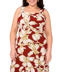 Vince Camuto Plus Size Floral Printed Woven Square Neck Sleeveless Shift Maxi Dress