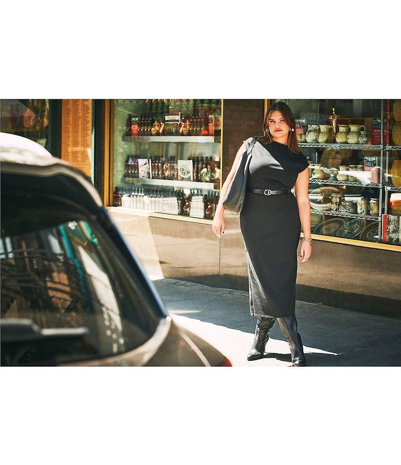 Vince Camuto Plus Size Knit Boat Neck Cap Sleeve Midi Sheath Dress