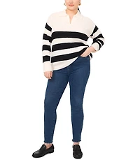 Vince Camuto Plus Size Knit Stripe Print V-Neck Long Sleeve Sweater
