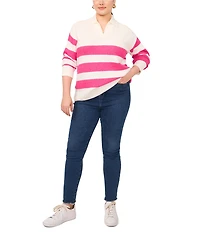Vince Camuto Plus Size Knit Stripe Print V-Neck Long Sleeve Sweater