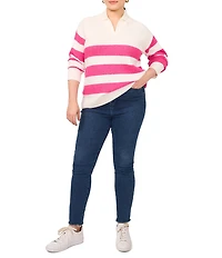 Vince Camuto Plus Size Knit Stripe Print V-Neck Long Sleeve Sweater
