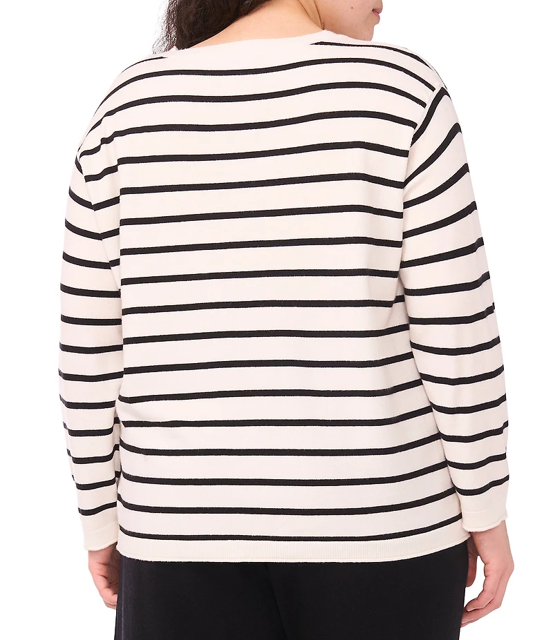 Vince Camuto Plus Size Coordinating Knit Striped Crew Neck Long Sleeve Sweater