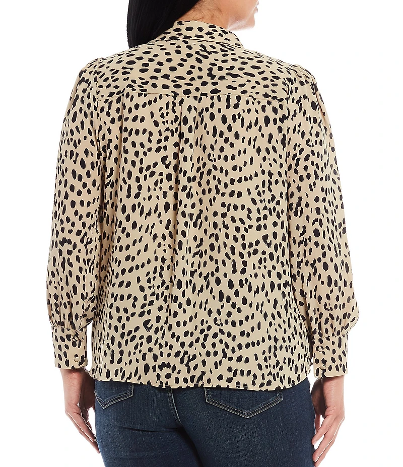 Vince Camuto Plus Size Point Collar Long Sleeve Leopard Print Button Down Blouse