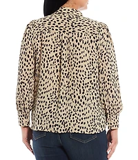 Vince Camuto Plus Size Point Collar Long Sleeve Leopard Print Button Down Blouse