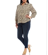 Vince Camuto Plus Size Point Collar Long Sleeve Leopard Print Button Down Blouse