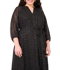 Vince Camuto Plus Size Lurex Dotted Mesh V-Neck Long Sleeve Maxi Dress