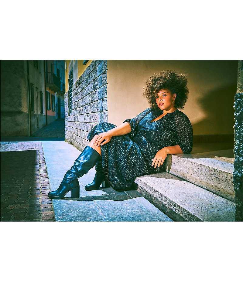 Vince Camuto Plus Size Lurex Dotted Mesh V-Neck Long Sleeve Maxi Dress