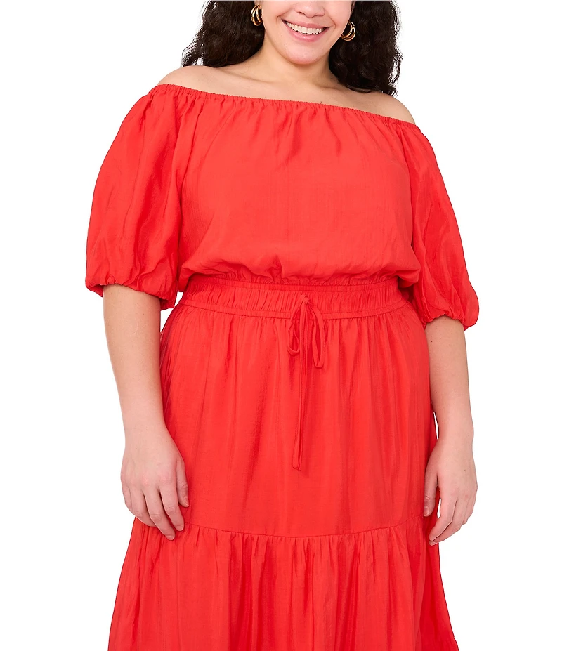 Vince Camuto Plus Size Off-The Shoulder Short Sleeve Tiered Midi Dress