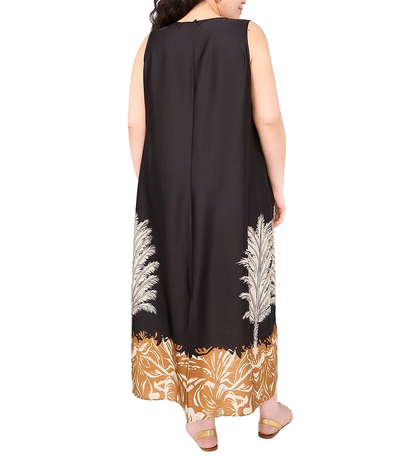 Vince Camuto Plus Size Printed Crew Neckline Sleeveless Shift Maxi Dress