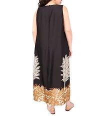 Vince Camuto Plus Size Printed Crew Neckline Sleeveless Shift Maxi Dress