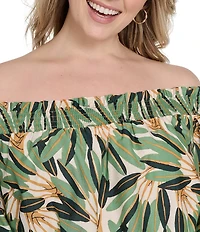 Vince Camuto Plus Size Printed Poplin Off-The-Shoulder Short Sleeve Shift Dress