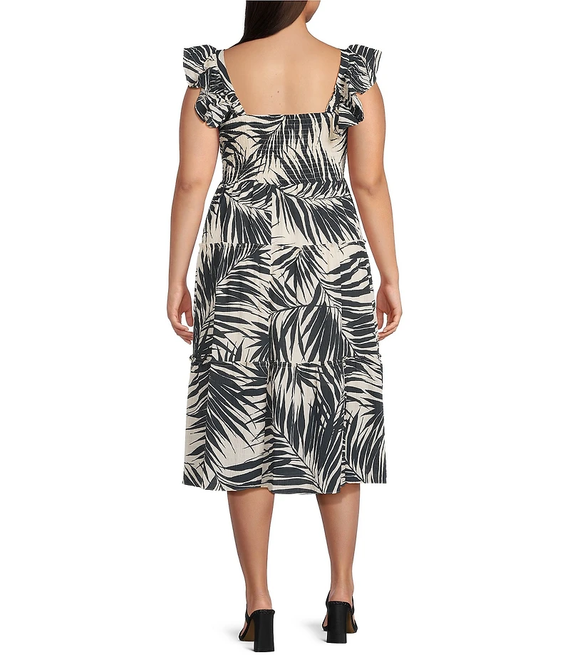 Vince Camuto Plus Size Printed Square Neck Sleeveless Tiered Midi Dress