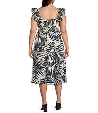 Vince Camuto Plus Size Printed Square Neck Sleeveless Tiered Midi Dress