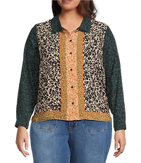 Vince Camuto Plus Size Printed Woven Long Sleeve Border Button Front Shirt