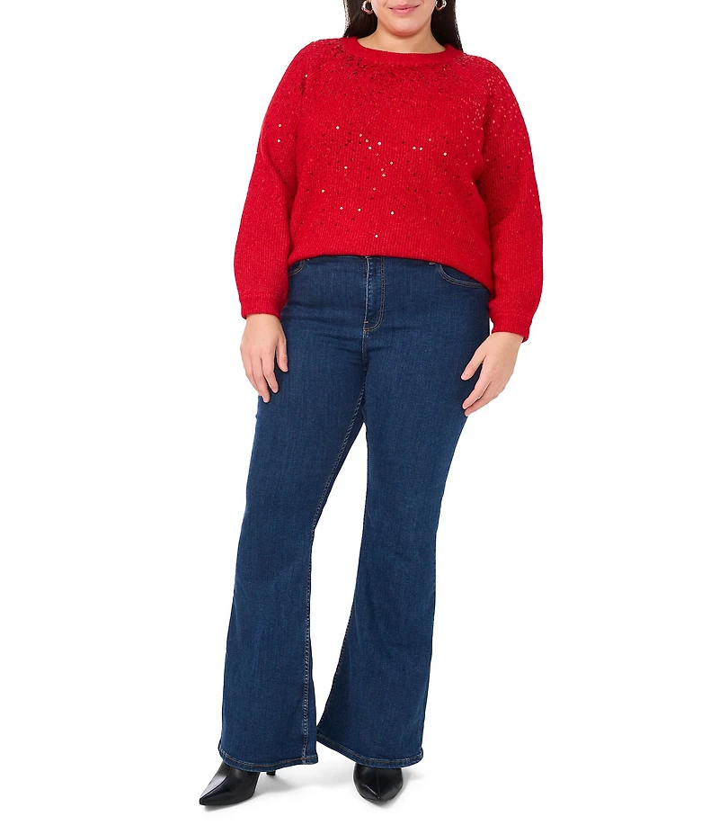 Vince Camuto Plus Size Sequin Round Neck Long Sleeve Sweater