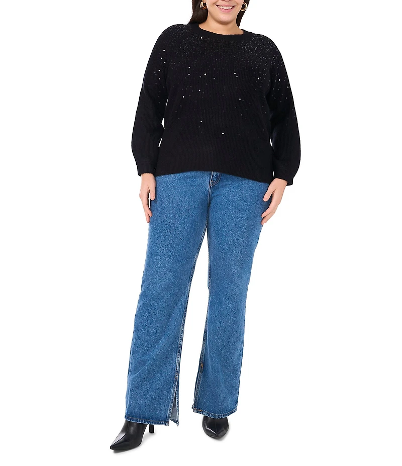 Vince Camuto Plus Size Sequin Round Neck Long Sleeve Sweater