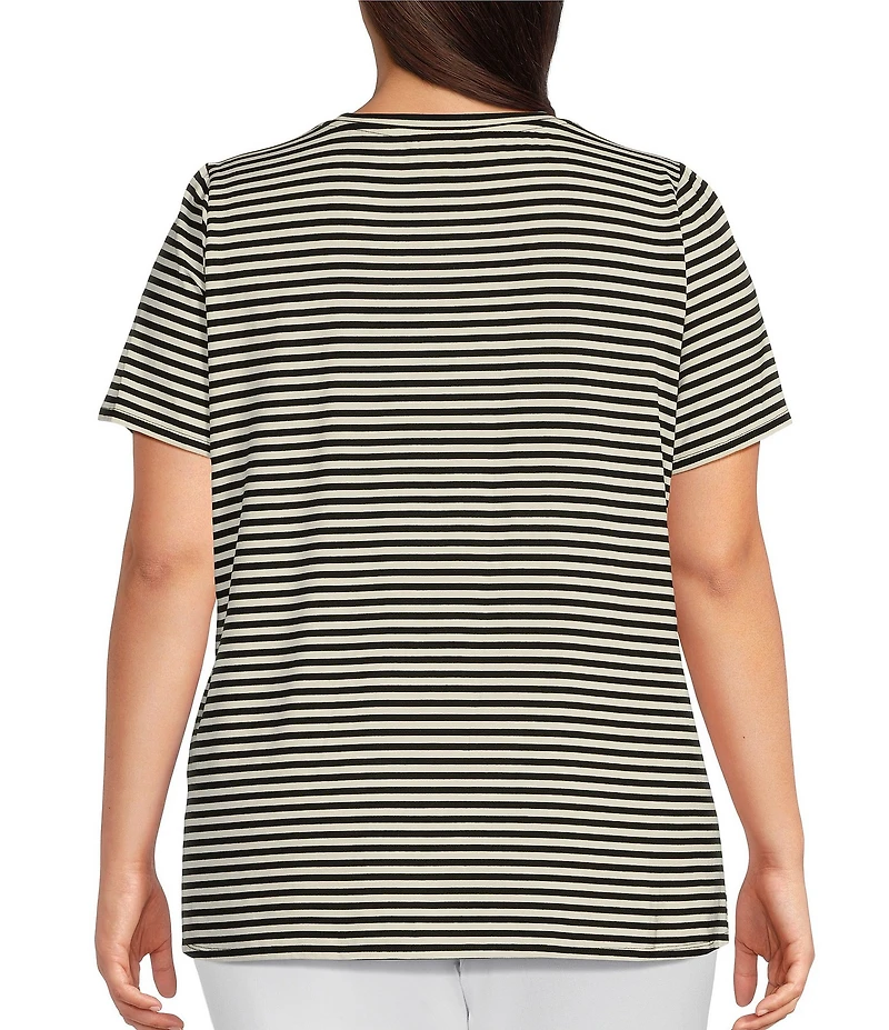 Vince Camuto Plus Size Short Sleeve Stripe Crew Neck Tee