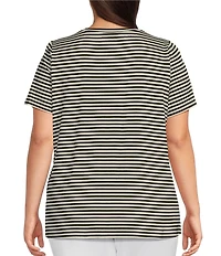 Vince Camuto Plus Size Short Sleeve Stripe Crew Neck Tee