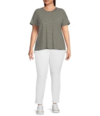 Vince Camuto Plus Size Short Sleeve Stripe Crew Neck Tee
