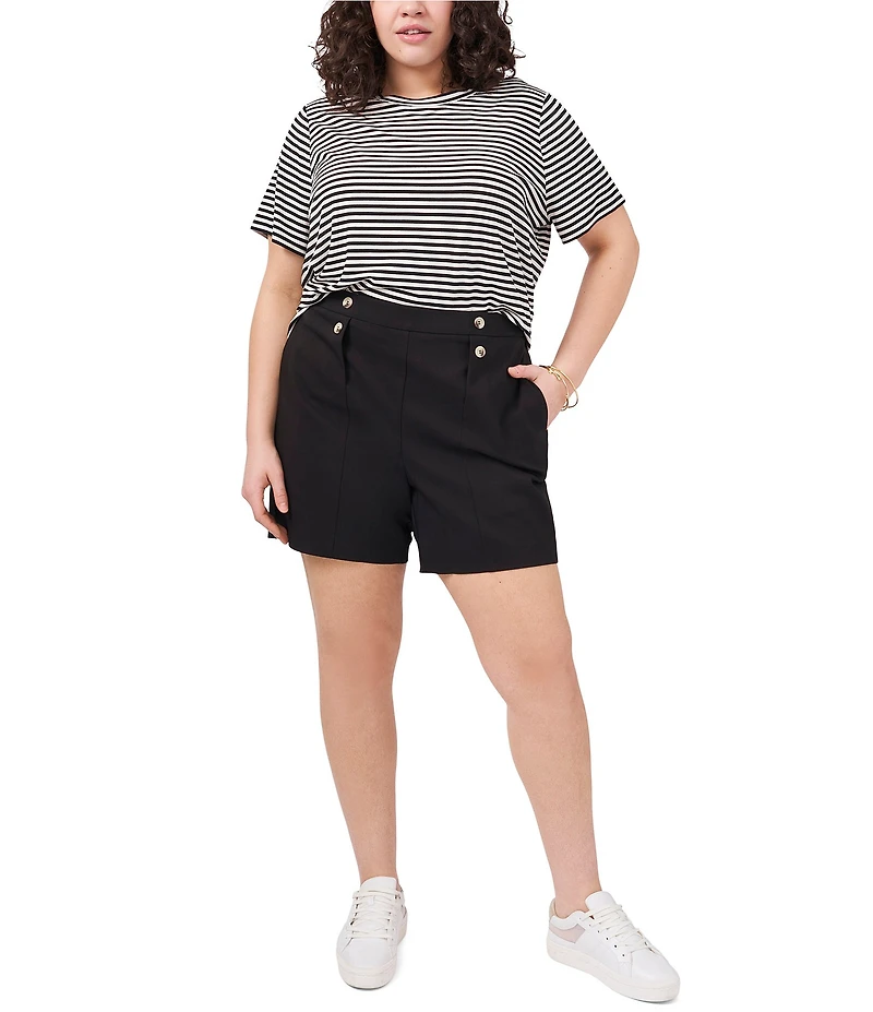 Vince Camuto Plus Size Short Sleeve Stripe Crew Neck Tee