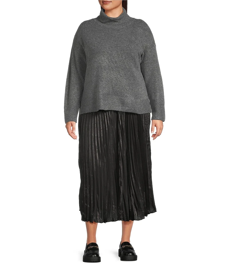 Vince Camuto Plus Size Turtleneck Long Sleeve Twofer Slip Maxi Dress