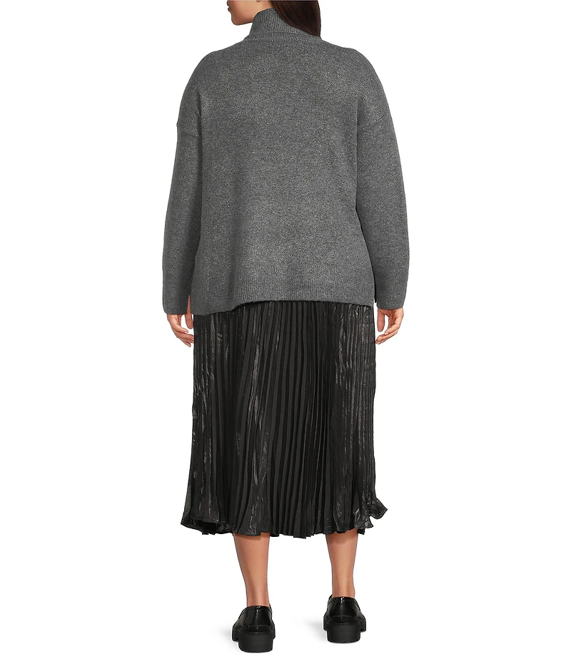 Vince Camuto Plus Size Turtleneck Long Sleeve Twofer Slip Maxi Dress